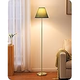EDISHINE Retro Living Room Floor Lamp with Cotton Linen Lampshade and Metal Frame, 2700 K LED Bulb Included, E27 Floor Lamp f