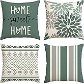 Artoid Mode Water Green Dahlia Geometric Flowers Cushion Covers Set of 4 40 x 40 cm Decorative Cushion Cover Couch Living Roo