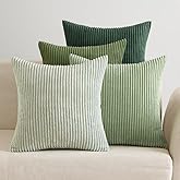 EMEMA Corduroy Cushion Covers, Decorative, Soft, for the Sofa, Armchair, Home, Bedroom, Set of 4, 40 x 40 cm, Sage Green Seri
