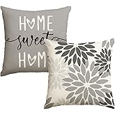 Artoid Mode Grey Dahlia Flowers Spring Cushion Covers Set of 2 40 x 40 cm Decorative Cushion Cover Couch Living Room Outdoor