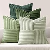 MIULEE Set of 4 Cushion Covers, 40 x 40 cm, Corduroy Sofa Cushion, Patchwork Green Series, Decorative Cushion Covers, Square