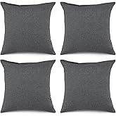 ATsense Set of 4 cushion covers, 40 x 40 cm, 100% washed cotton, hypoallergenic cushion covers, dark grey pillowcase with zip