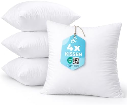Flowen Cushion 40 x 40 cm Pillow Set of 4 for Sofa and Bed Inner Cushion Hypoallergenic Anti-Dust Mite Cushion Filling with Soft Quilted Cushion Cover 100% Polyester for Home/Hotel